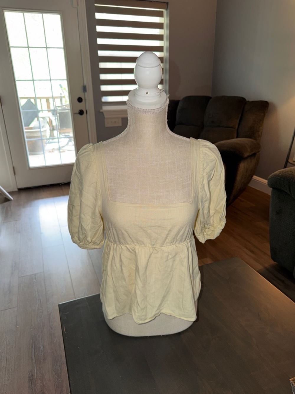 Women's Puff Sleeve Square Neck Top - Cream